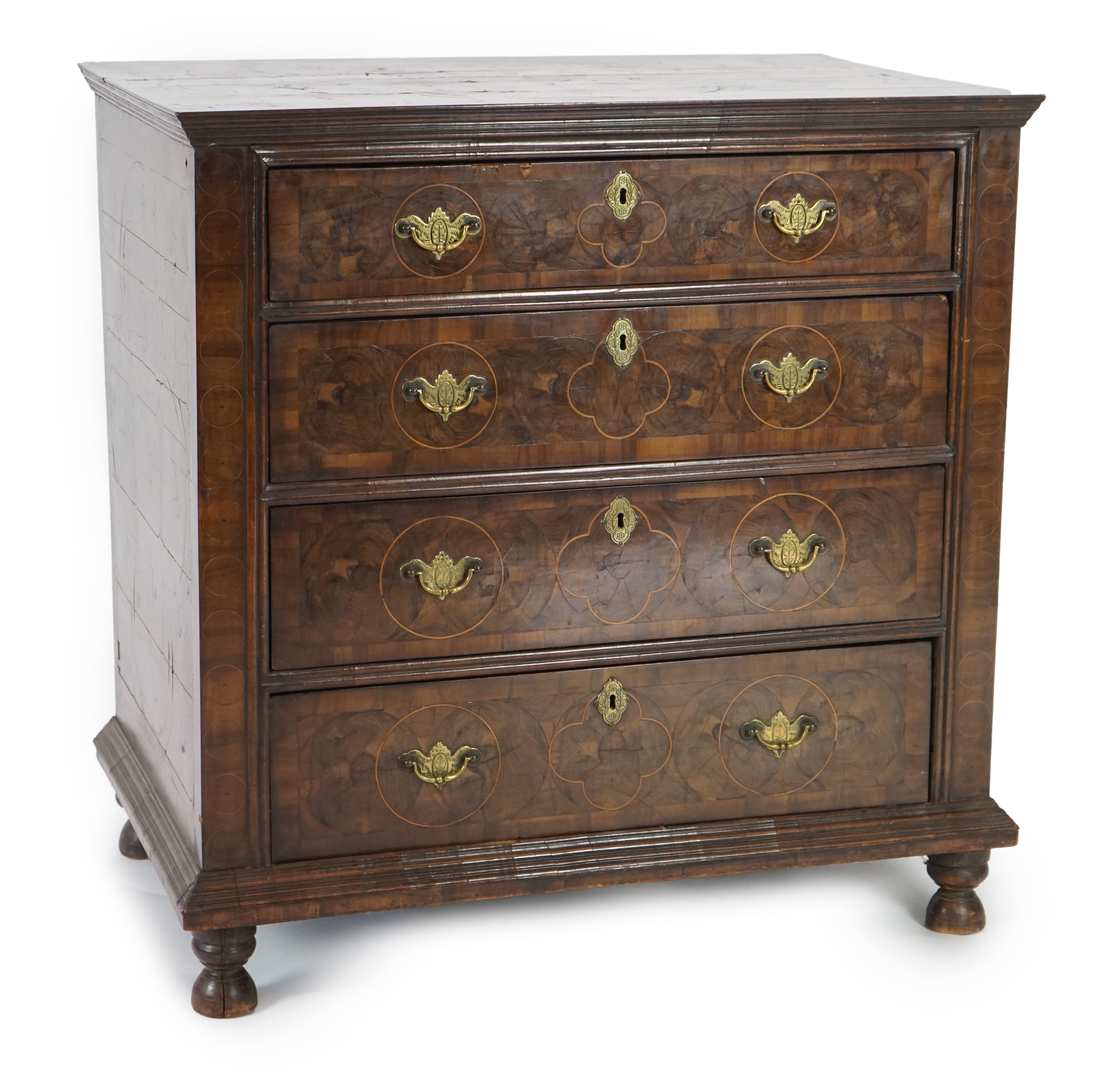 A William and Mary oyster veneered laburnum and walnut chest